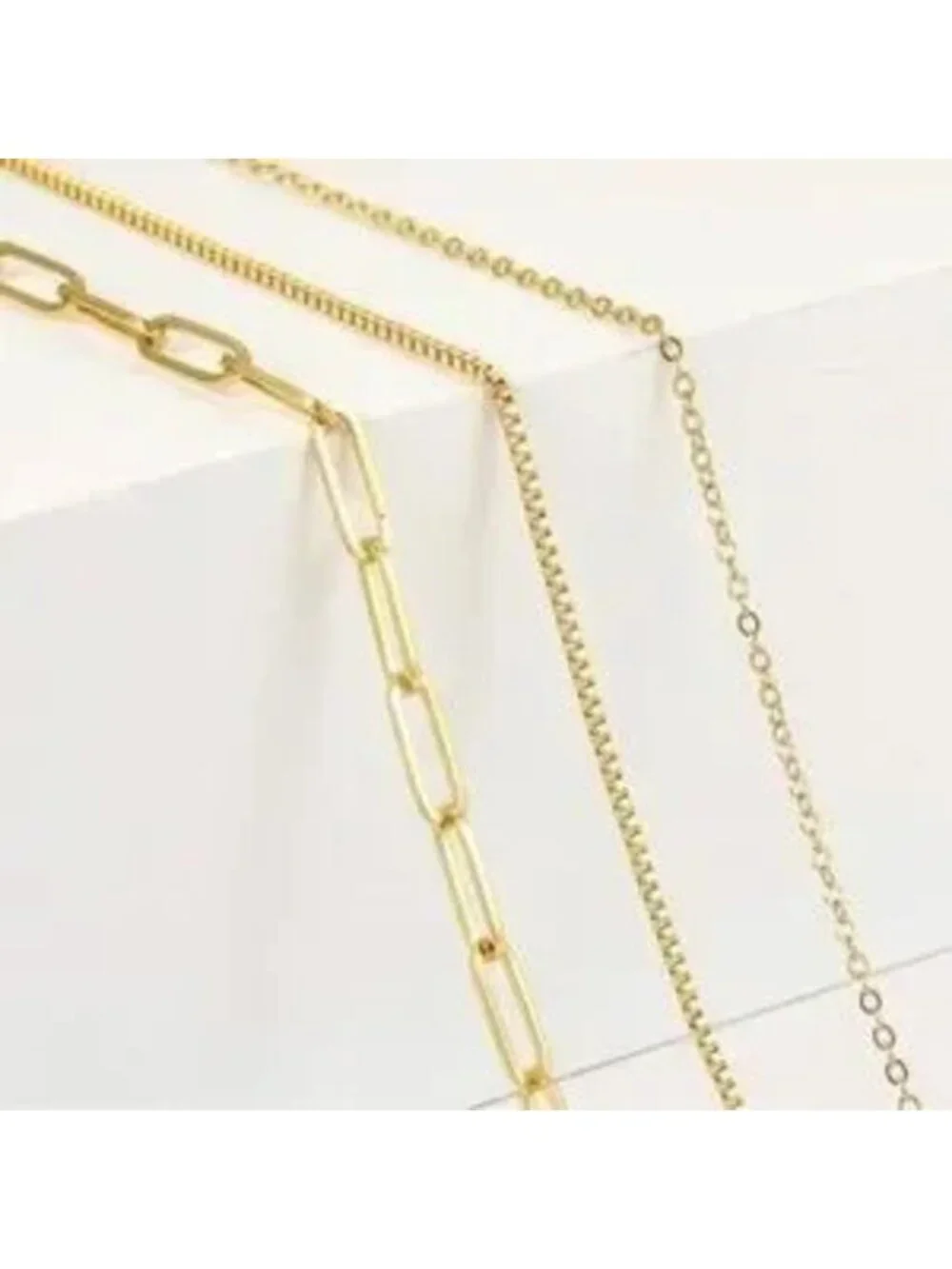Gold 14k Gold Plated 3pc Papperclip Chain Necklace Set